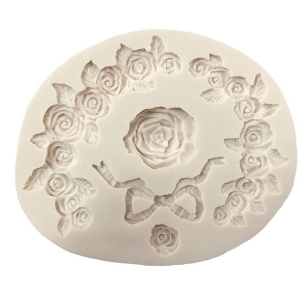 Imagem de Molde De Silicone Rosas E Laço Para Confeitaria E Biscuit.