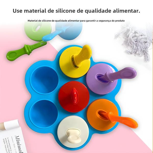 Imagem de Molde de Sorvete de Silicone com 7 Buracos - Bandeja para Picolé Infantil