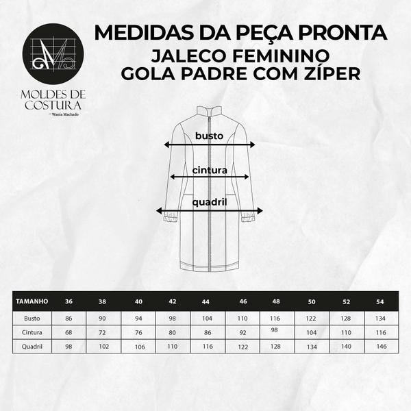 Imagem de Molde Jaleco Feminino Gola Redonda com Bolsos e Botões 46 ao 54 by wania machado