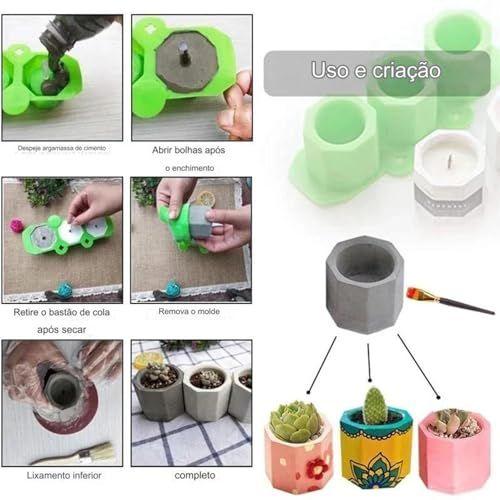 Imagem de Molde Silicone 3 Vasos Vela Suculenta Gesso Cimento Resina Molde para Vaso Cactos Forma de Silicone para Plantas Pequena