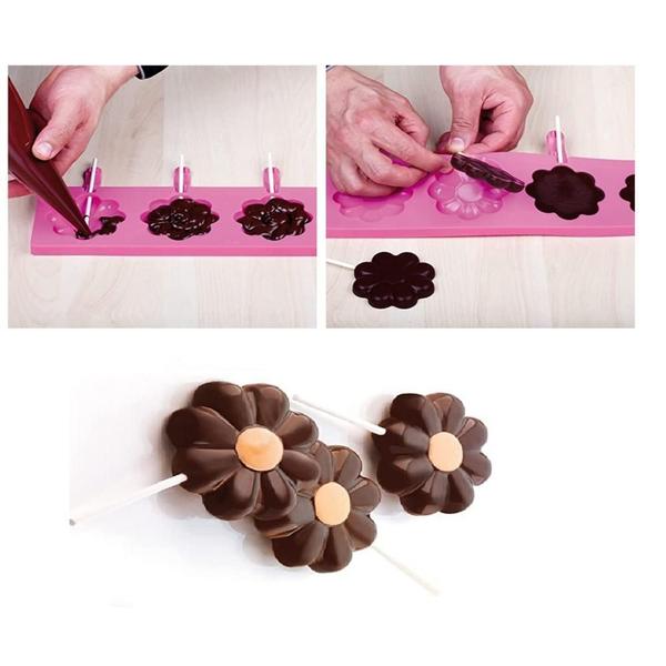 Molde Silicone Pirulito 4 Cavidades Gourmet Flor Silikomart Imagem de Molde Silicone Pirulito 4 Cavidades Gourmet Flor Silikomart
