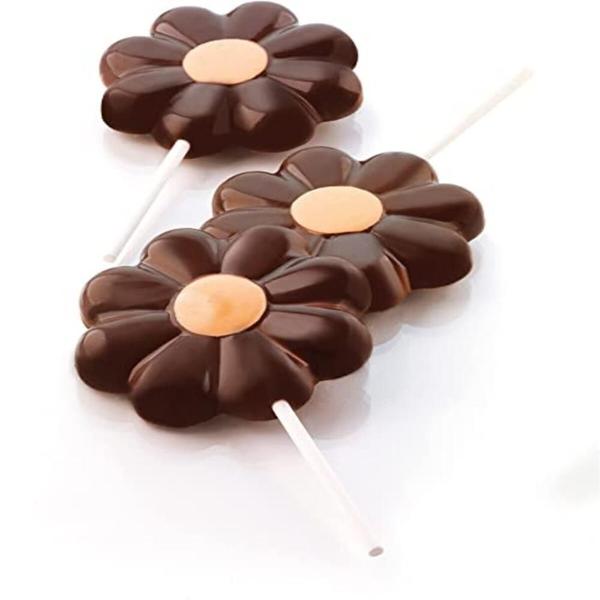 Molde Silicone Pirulito 4 Cavidades Gourmet Flor Silikomart Imagem de Molde Silicone Pirulito 4 Cavidades Gourmet Flor Silikomart