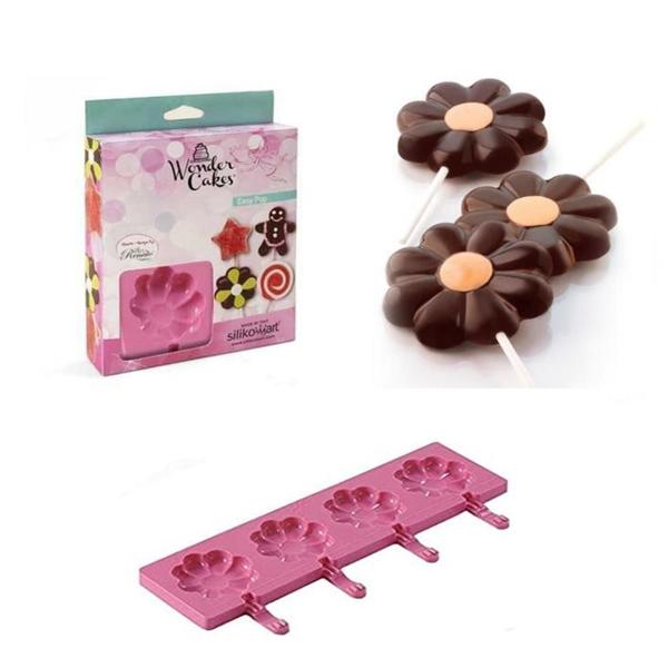 Molde Silicone Pirulito 4 Cavidades Gourmet Flor Silikomart Imagem de Molde Silicone Pirulito 4 Cavidades Gourmet Flor Silikomart