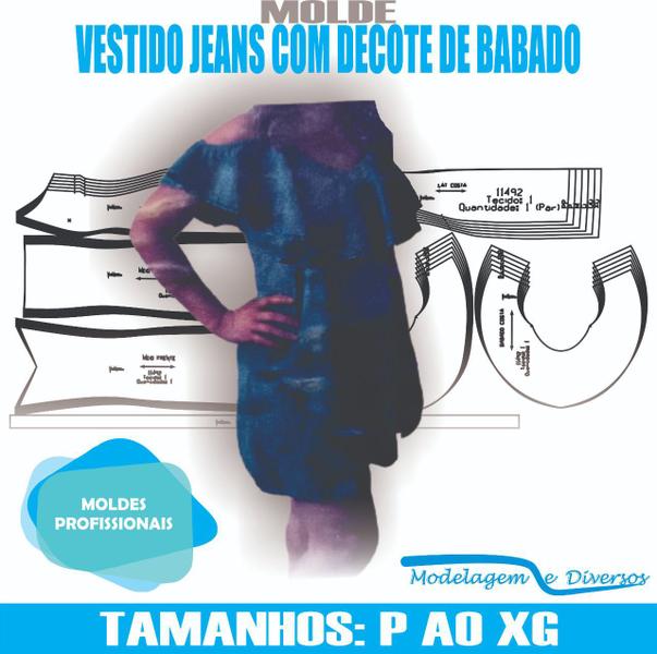 Imagem de Molde vestido com babado, modelagem&diversos, p-xg, correios