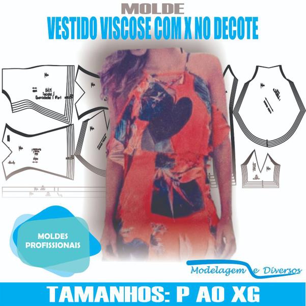 Imagem de Molde vestido decote x, modelagem&diversos, p-xg, correios