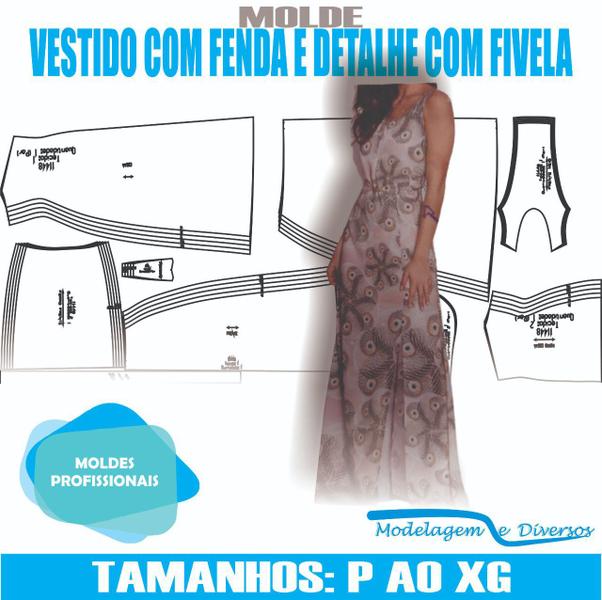 Imagem de Molde vestido longo, modelagem&diversos, p ao xg, correios