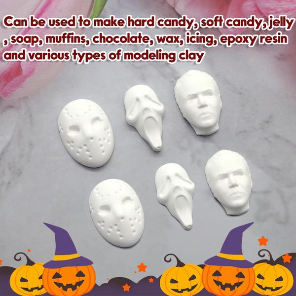 Imagem de Moldes de chocolate de silicone para Halloween, 6 cavidades, cabeças de filmes assustadores