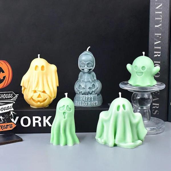 Imagem de Moldes de Silicone para Vela de Halloween - Abóbora e Fantasma - DIY Artesanato Dia dos Mortos