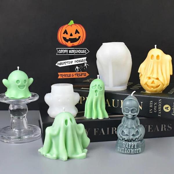 Imagem de Moldes de Silicone para Vela de Halloween - Abóbora e Fantasma - DIY Artesanato Dia dos Mortos