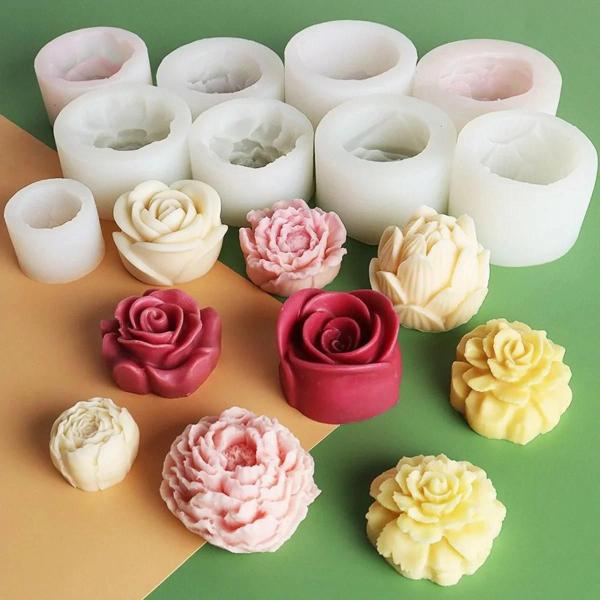 Imagem de Moldes de Silicone para Velas - Flor de Lótus, Girassol, Peônia, Coração e Rosa