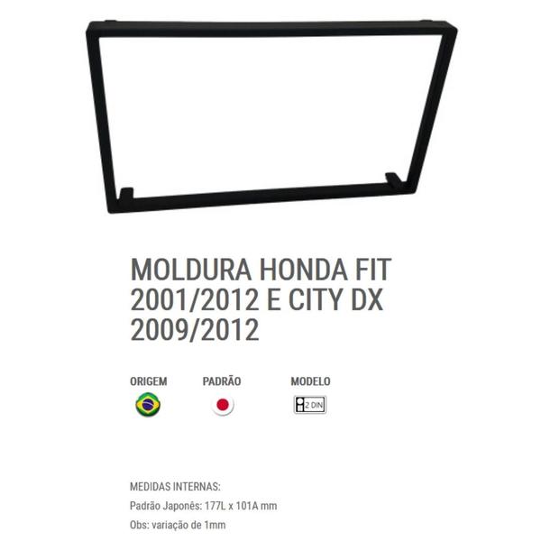 Imagem de Moldura 2 Din Fiamon Honda City DX 2009 à 2012 e Honda Fit 2001 à 2012 Preto Fosco