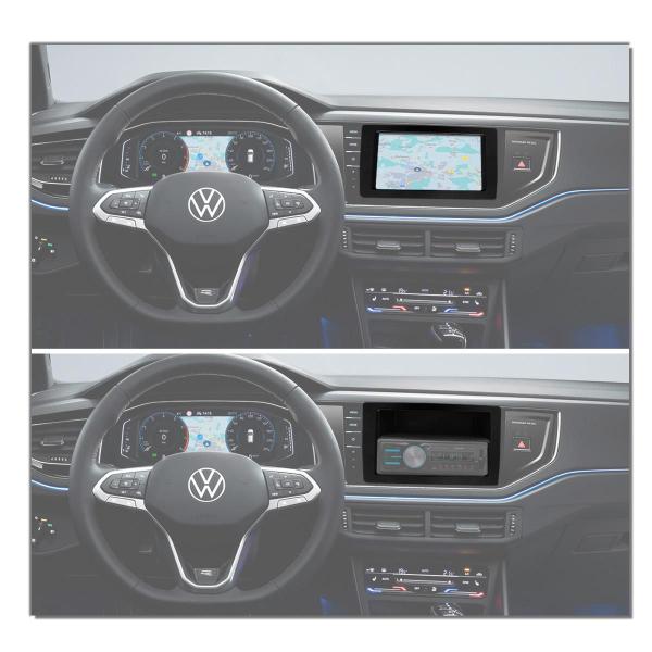 Imagem de Moldura do Painel 2 Din 1Din Volkswagen Polo e Virtus 2017 a 2022 Preto