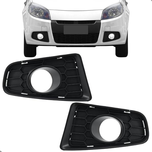 Imagem de Moldura Farol Milha Renault Sandero 2012 2013 2014 Preto Com Furo