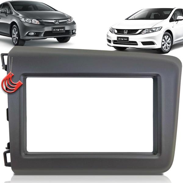 Imagem de Moldura Painel 2 Din Central Multimidia Dvd Mp5 Cinza Honda Civic 12/14 Lxl Lxr Lxs Exs Exr