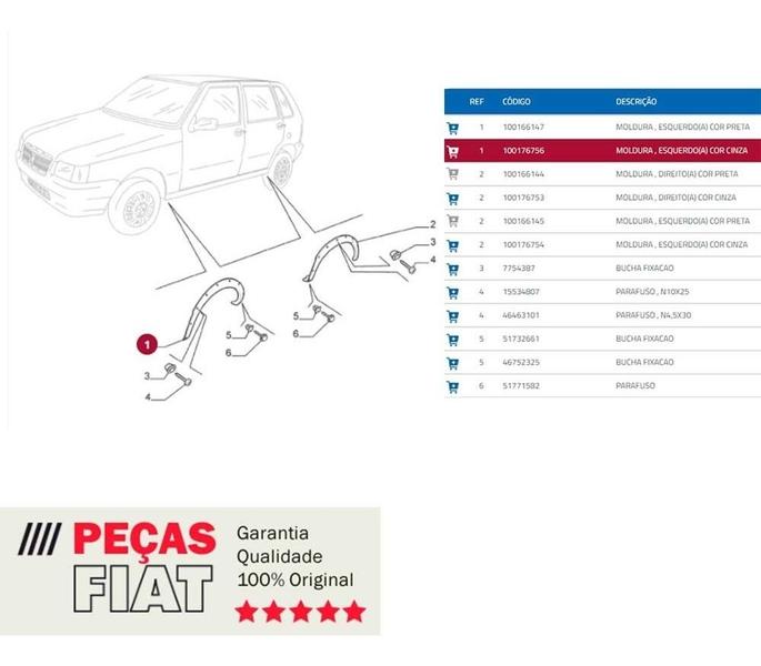 Imagem de Moldura Para Lama Dianteiro Esquerdo Fiat Uno Mille Original 100176756