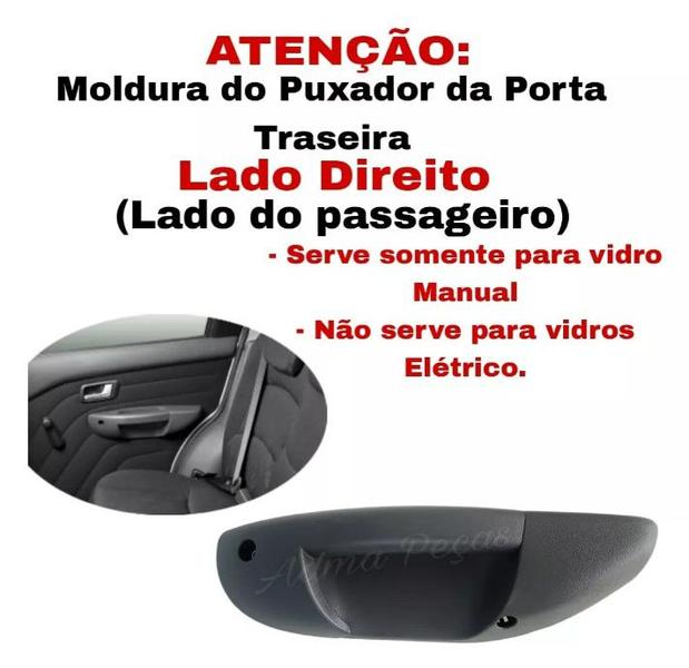 Imagem de Moldura Puxador Apoio Porta Traseira Fiat Palio Elx 2004 2005 2006 2007 2008 2009 2010 2011 Lado Direito Original