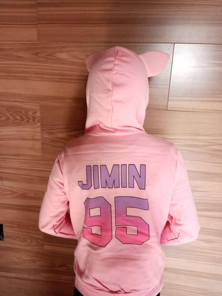Moletom Blusa Infantil Orelhinha BTS Jimim 95 Kipop Rosa logo