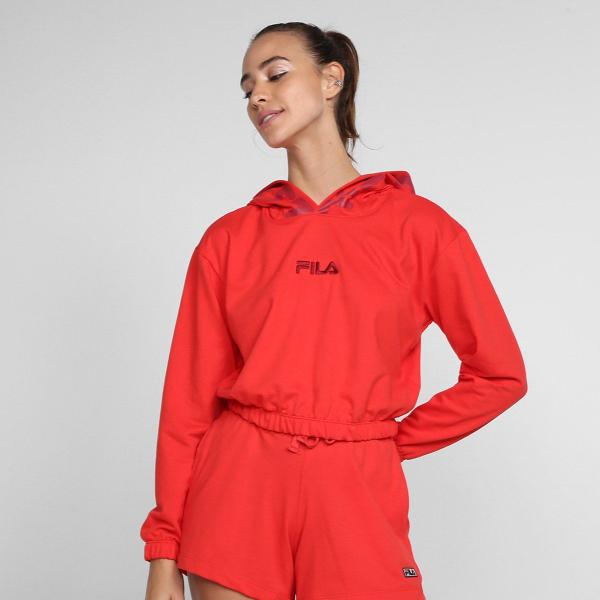 Moletom Fila Cropped Letter c/ Capuz Feminino - Tam. G e GG Moletom Fila Cropped Letter c/ Capuz Feminino - Tam. G e GG
