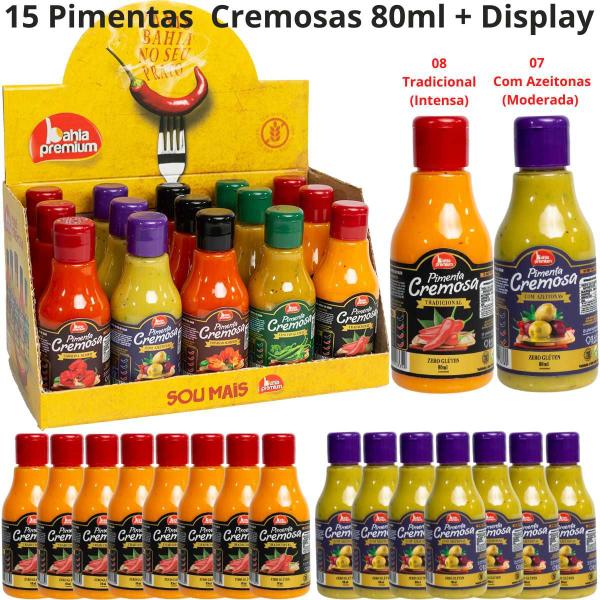 Molho de Pimenta Cremosa Tradicional (Malagueta) Display Bahia Pemium 80ml Mix Com 15 (escolha os sabores) - Bahia Premium Imagem de Molho de Pimenta Cremosa Tradicional (Malagueta) Display Bahia Pemium 80ml Mix Com 15 (escolha os sabores)