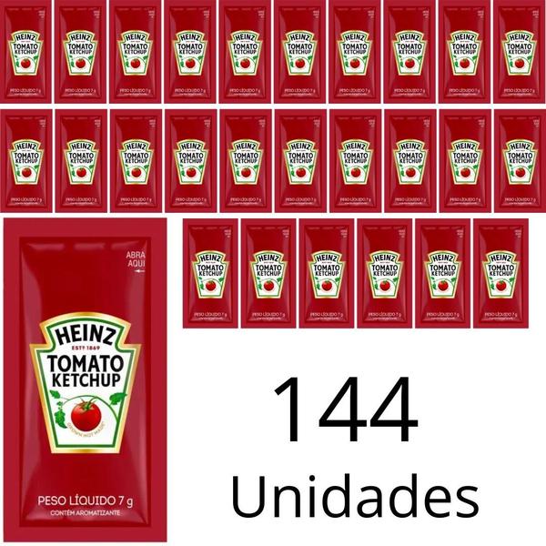 Imagem de Molho Ketchup Heinz Em Sachê De 7g Caixa Com 144 Unidades Para Lanches Restaurantes e Hotéis