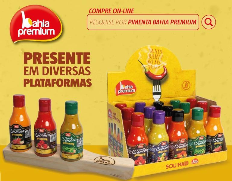 Imagem de Molho Pimenta Cremosa Brasileira Com Azeitonas e Ervas Finas Intensa Display Bahia Premium Até 4 Sabores C/15un 80ml