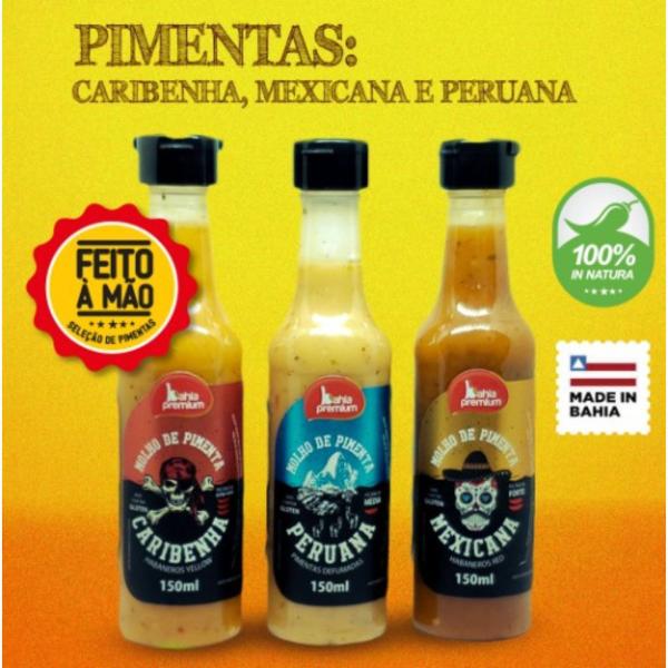 Imagem de Molho Pimenta Cremosa Caribenha Temática Ardência Extra Forte (Para os Brabos) Bahia Premium 12unid. 150ml