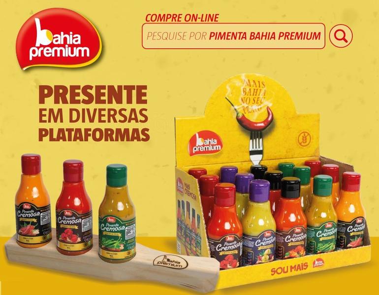 Imagem de Molho Pimenta Cremosa Com Azeitonas Bahia Premium Kit Churrasco Até 4 Sabores 80ml cada Display com 15 Unidades 80ml