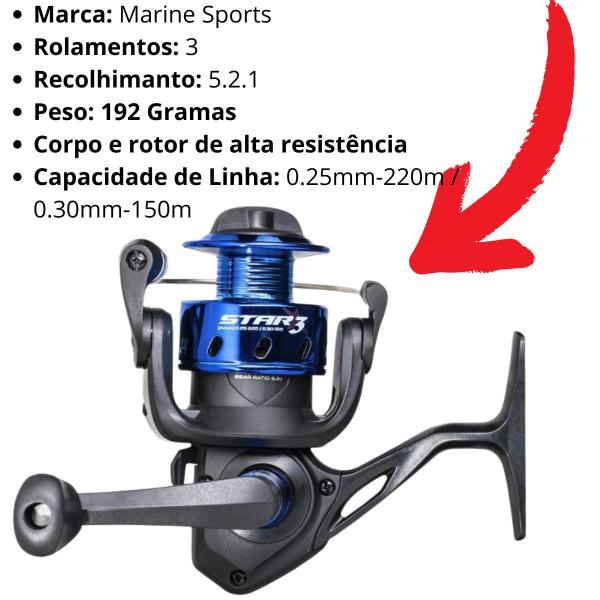 Imagem de Molinete de Pesca Marine Sports Star com Linha 3 Rolamentos Ultra Light