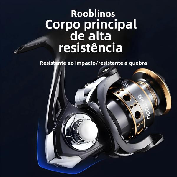 Imagem de Molinete de Pesca Rooblinos Bk - Intercambiável (Esquerda/Direita) - Carretel de Metal para Água Salgada