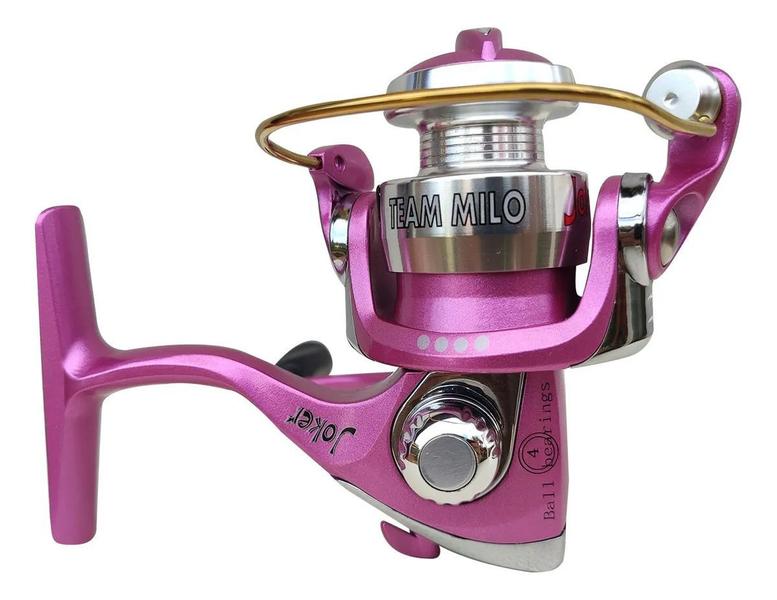 Imagem de Molinete micro maruri milo joker rosa 4 rolamentos 5.1:1 - drag: 4kg pesca leve/ultra light