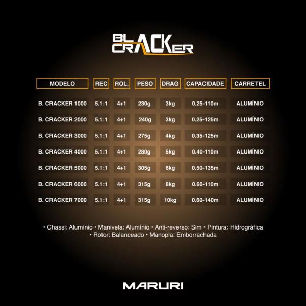 Imagem de Molinete Para Pesca Maruri Fishing Black Craker Bc5000 Recolhimento 5.1:1 Drag 6Kg 4+1 Rolamentos