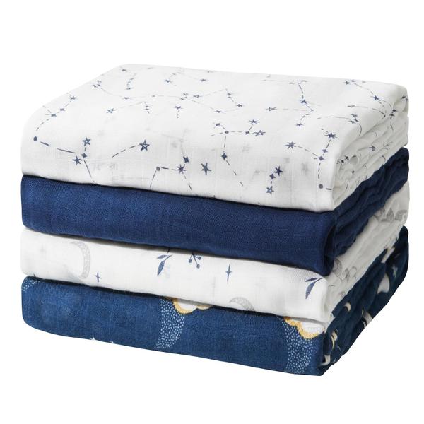 Imagem de Momcozy Swaddle Musselina 47"x47" Azul Estrelado Macio e Respirável