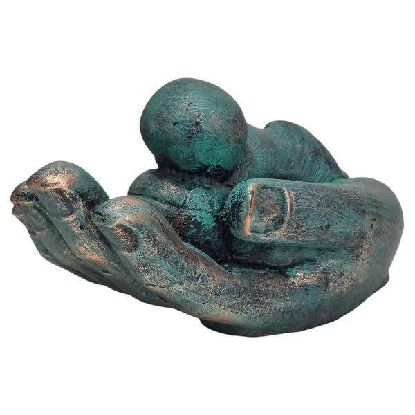 Imagem de Monge Buda Budinha Dormindo Na Mão Enfeite Escultura Resina