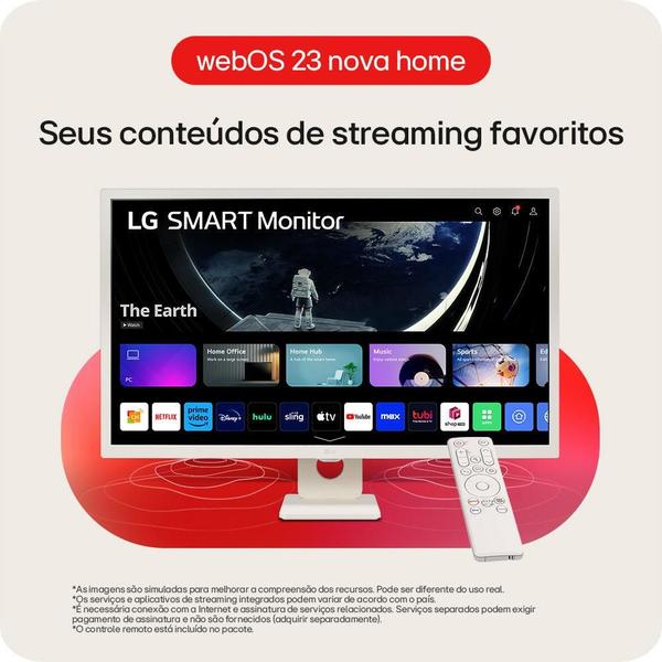 Imagem de Monitor 32" LG 32SR50F-W Full HD IPS, Smart webOS 23, Screen Share, HDR10, ThinQ, Air Play 2, Bluetooth, USB, HDMI  LG