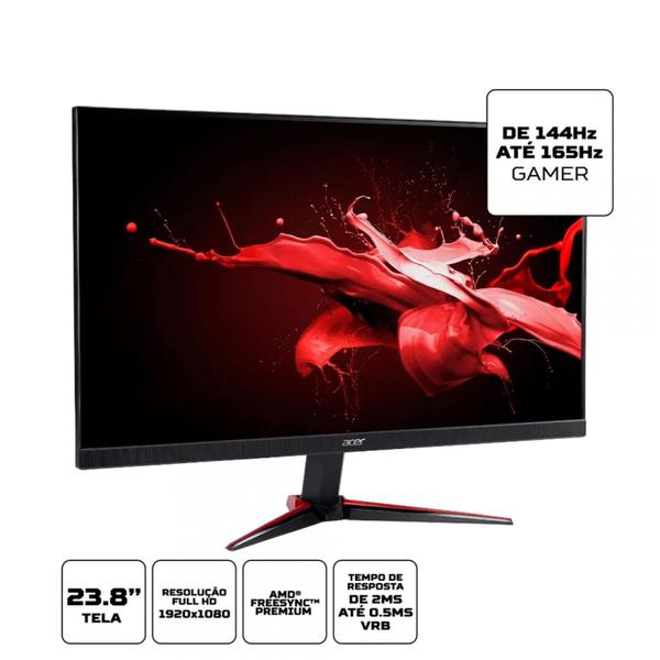 Imagem de Monitor Acer 23.8", Full HD, HDMI/DisplayPort, HDR, 0.5ms, 165Hz, - VG240Y S Preto / Vermelho Bivolt UM.QV0AA.S02