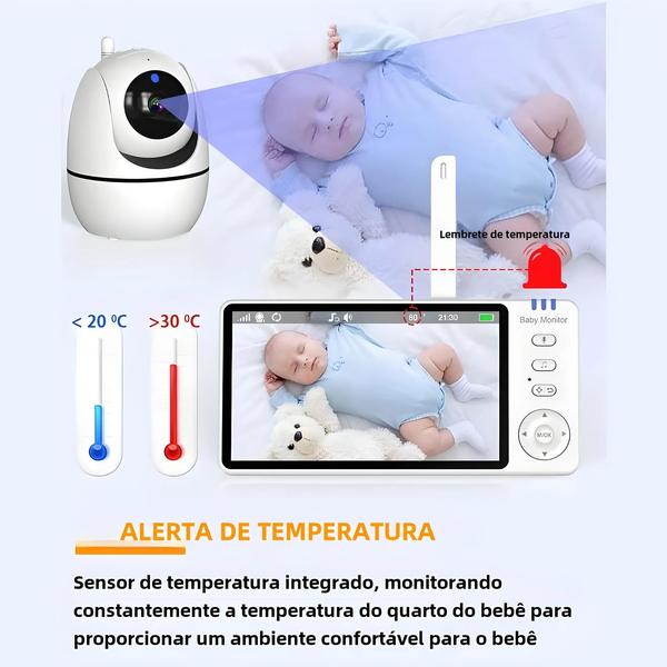 Imagem de Monitor de Bebê com Câmera 5" PTZ, Zoom, Sensor de Temperatura e Músicas