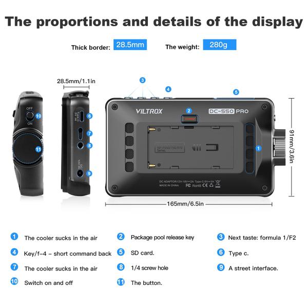 Imagem de Monitor de câmera VILTROX DC 550 Pro 5.5 para DSLR 4K HDMI