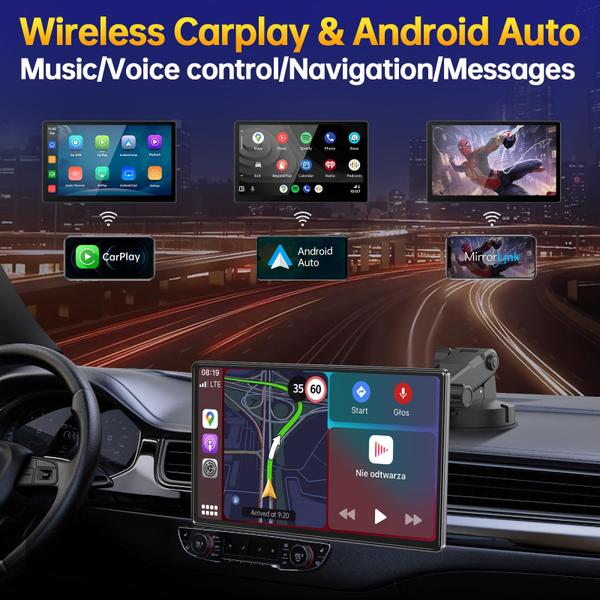 Imagem de Monitor de carro JATAZA de 9 polegadas sem fio Apple CarPlay Android Auto