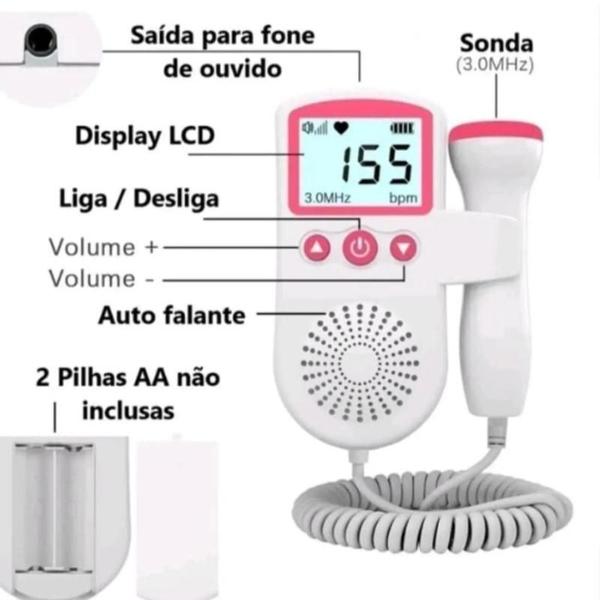 Imagem de Monitor De Frequência Para Bebês Uso Doméstico Display De Gravidez Detector De Som Fetal Bebê Cor Rosa