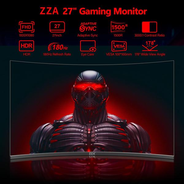 Imagem de Monitor de jogos ZZA Painel IPS curvo de 180 Hz FHD 1080P de 27 polegadas