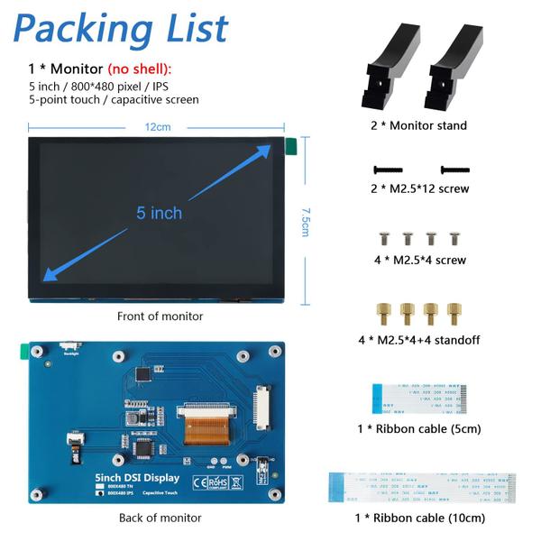 Imagem de Monitor de tela sensível ao toque FREENOVE de 5 polegadas para Raspberry Pi 5 4 B 3 B+ A+