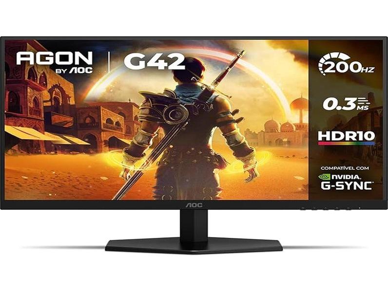 Monitor Gamer AOC 27", Full HD, 200Hz, 0.3ms, IPS, G-Sync, HDR, Ângulo Ajustável, Preto - 27G42HE