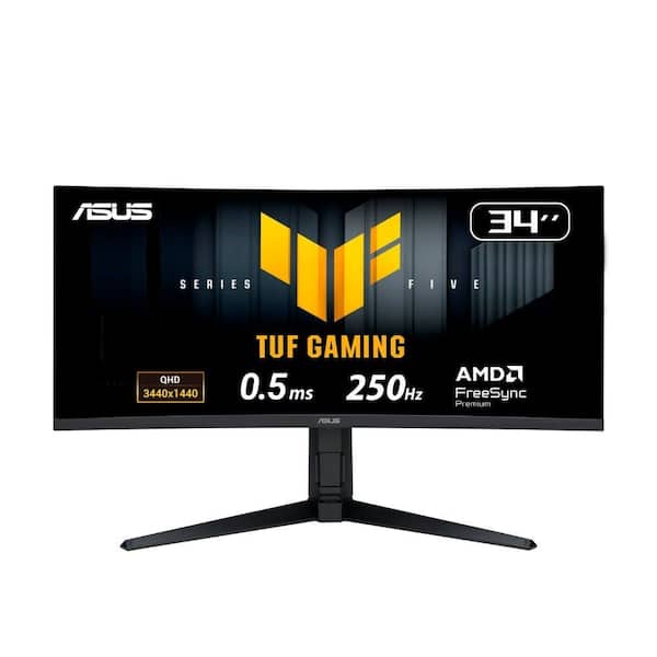 Monitor Gamer Curvo ASUS TUF 34"", WQHD, 250Hz, 0.5ms, Fast VA, FreeSync Premium, Altura Ajustável, Som Integrado, Preto - VG34WQML5A
