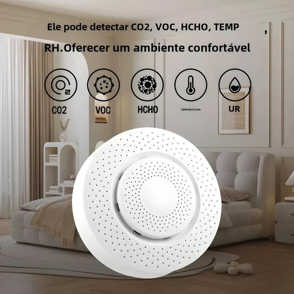 Imagem de Monitor Inteligente de Qualidade do Ar Wi-Fi Tuya - Formaldeído, VOC, CO2, Temperatura e Umidade