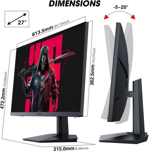 Imagem de Monitor KOORUI Full HD de 27 polegadas 1920x1080p 165 Hz 1 ms preto