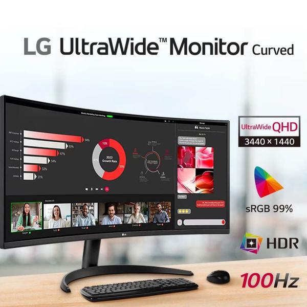 Imagem de Monitor LG UltraWide Curvo 34" WQHD 3440 x 1440 VA 21:9 sRGB 99% HDR10 PBP 100Hz AMD FreeSync - 34WR50QC-B