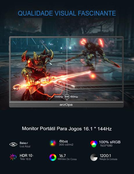 Imagem de Monitor Portátil 144Hz 1080P 100% sRGB FHD HDR Para  Notebook, PC, Mac Arzopa Z1FC