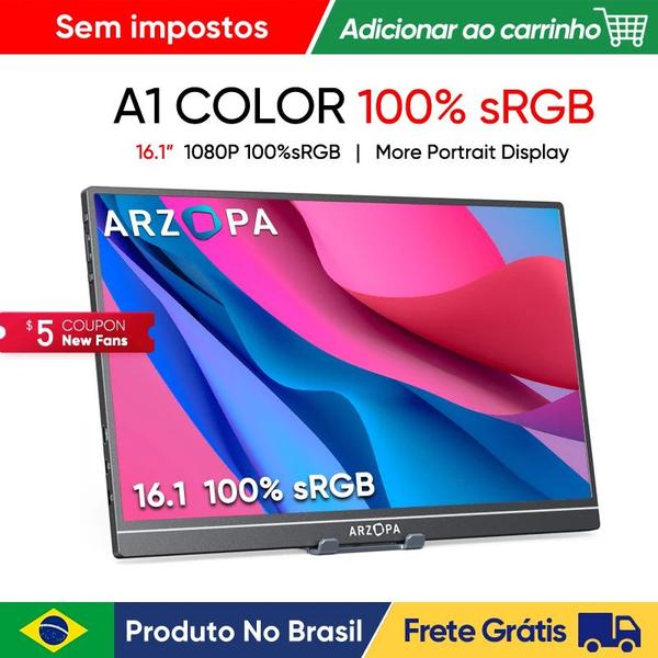 Imagem de  Monitor portátil ARZOPA 16.1'' A1C sRGB 100% ColorFul FHD 1080P 