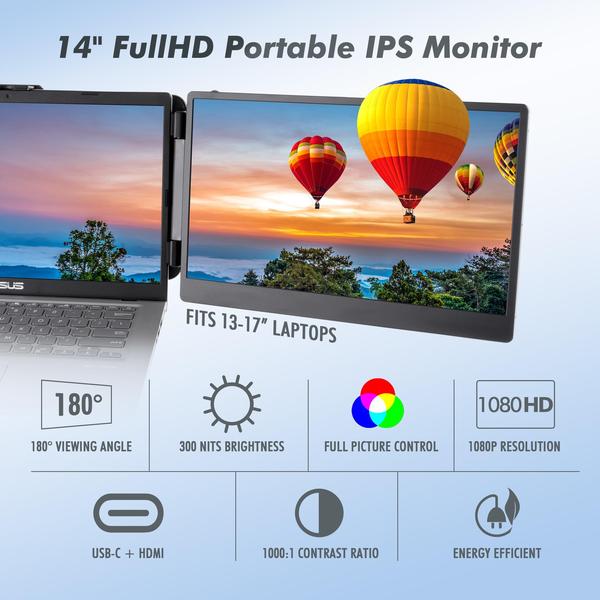 Imagem de Monitor portátil Asani 14 Full HD com tela tripla para laptops