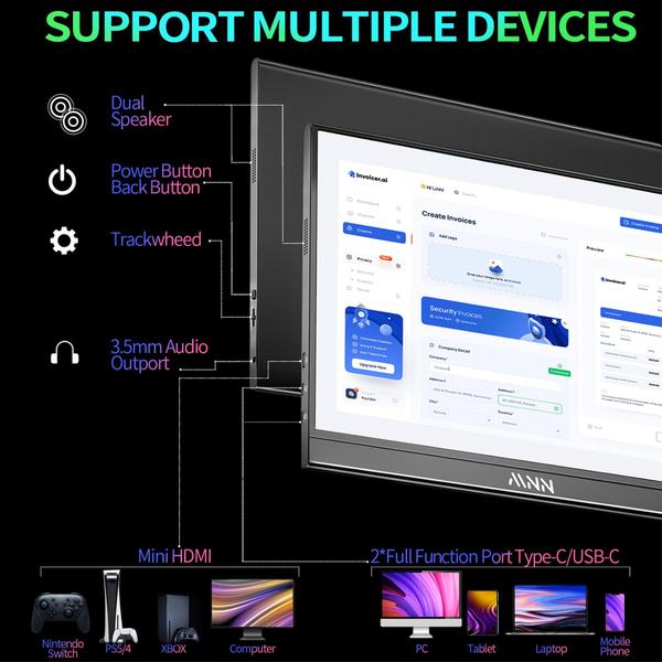 Imagem de Monitor portátil MNN 15,6" FHD 1080P USB-C HDMI com tampa